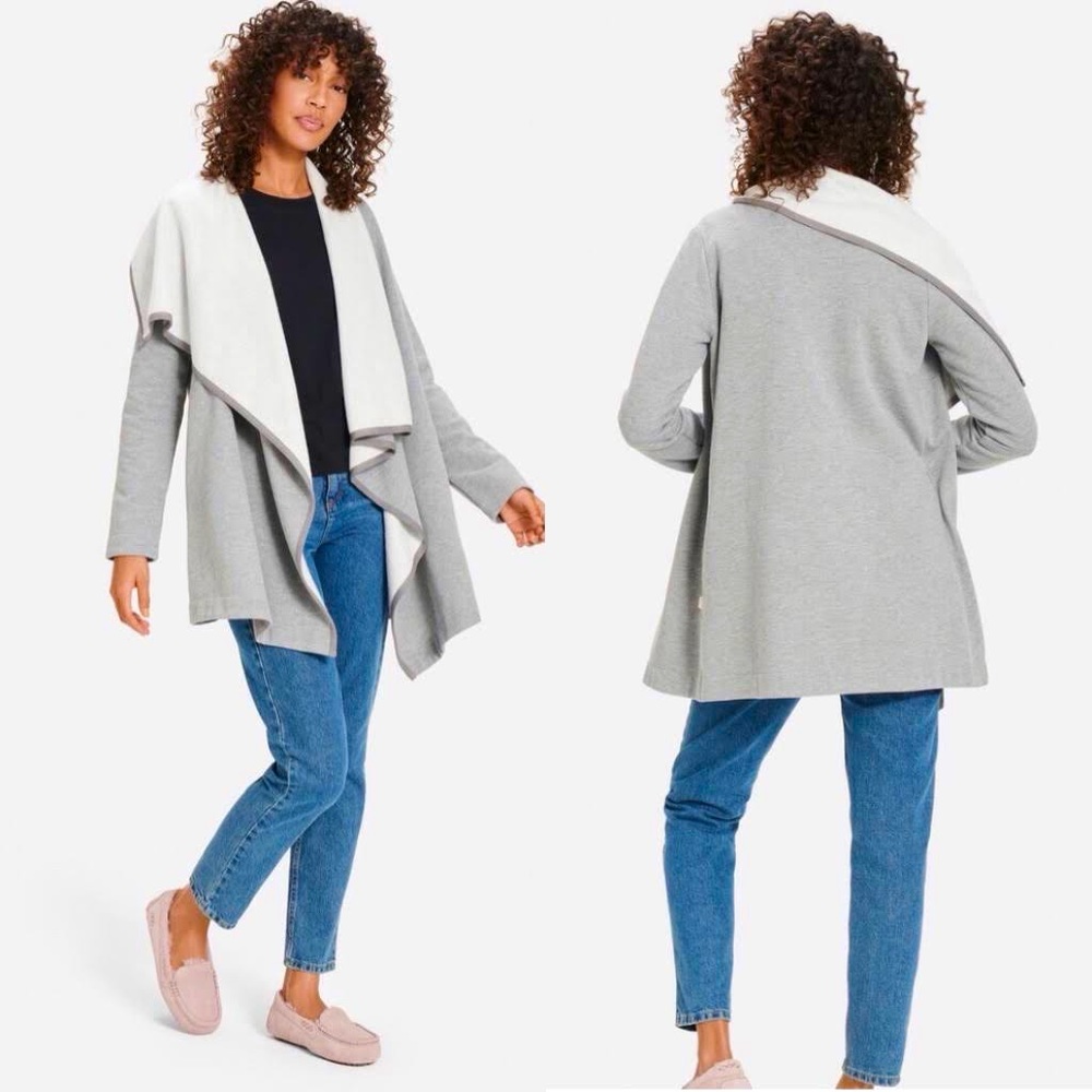 UGG Janni Fleece Blanket Asymmetrical Oversized Cardigan Small Gray Sweater